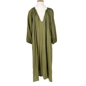 MIKOH Aniway Maxi Dress Semi Sheer Lightweight Deep V Medium Olive Beach Resort